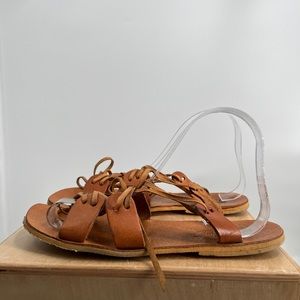 Comfortable Tan Sandals Manmade Leather Greek Style Sandals Tie Up (7.5)